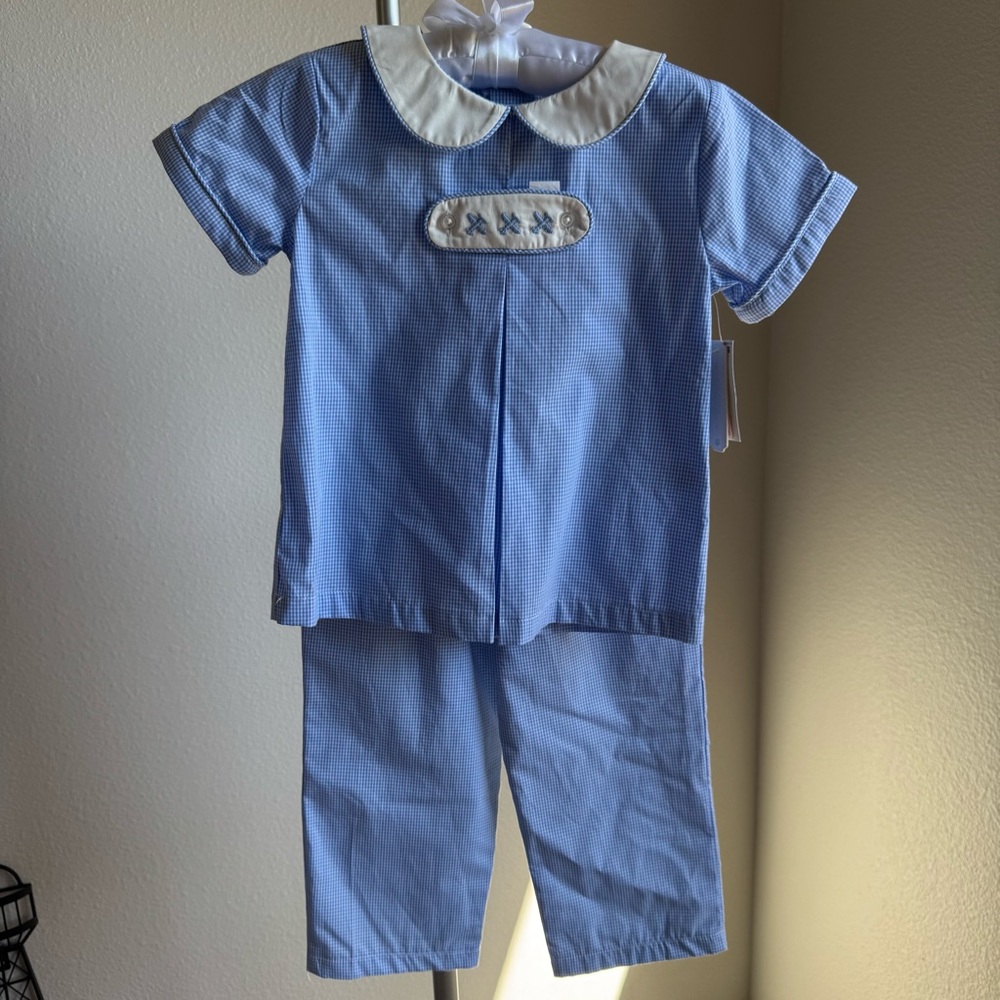 NWT Edgehill Collection Little Boys' Peter Pan Cap Sleeve Tab Pants Set Sz 4T - Picture 3 of 7